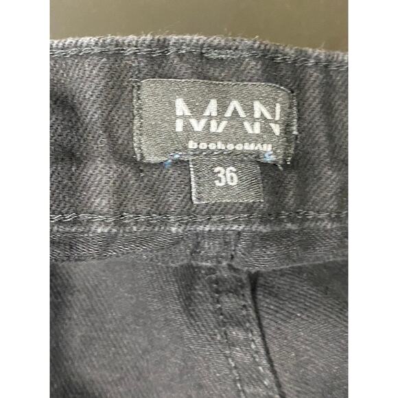 MAN BOOHOOMAN Men's Black Distressed Stretch Popper Hem Cargo Jeans SZ 36 - Picture 12 of 15